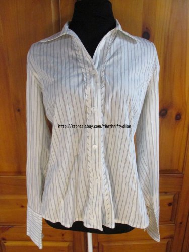 Rafaella Long Sleeve Button Down Shirt - Womens size: 8 - White/Black Pinstripe