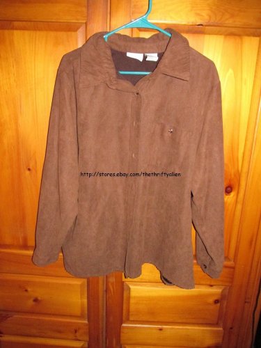 WHITE STAG Faux Suede Button Down Shirt - Size: 18W/20W - Dark Brown