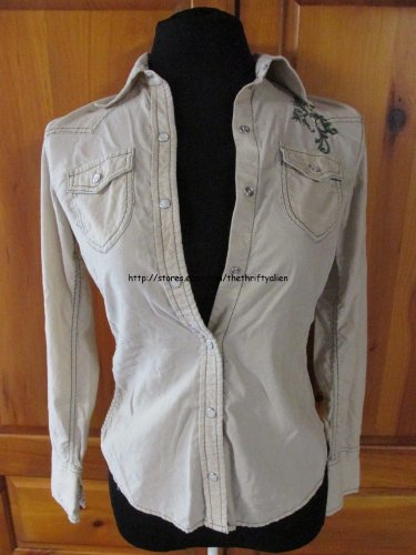 GAP Snap Button Corduroy Jacket Coat - Womens Size: 0 - Beige/ Embroidered