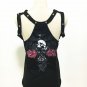 Sleeveless Crisscross Rose Skull Graphic Studded Tee