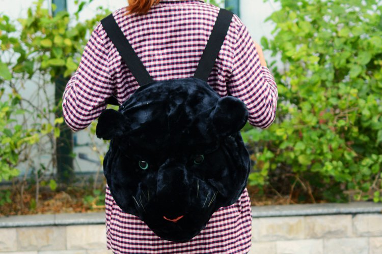 Large Panther Head Plush Backpack Unisex