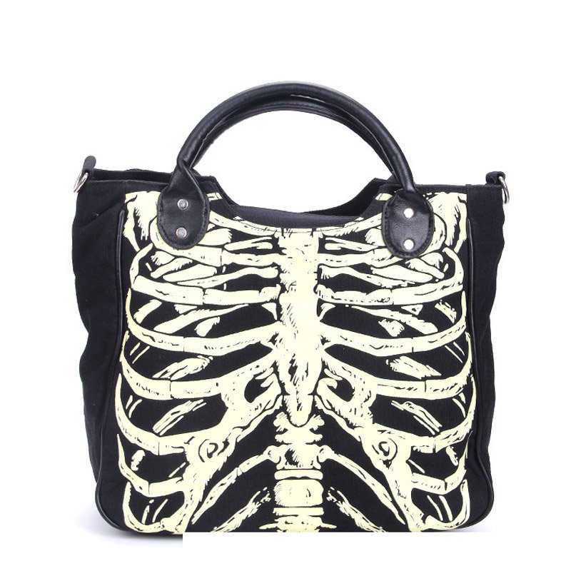 Skeleton Rib Cage Black & White Gothic Handbag