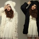 Fuzzy Cream or Black Colored Coat with Adorable Cat/Bear Ears