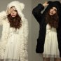 Fuzzy Cream or Black Colored Coat with Adorable Cat/Bear Ears