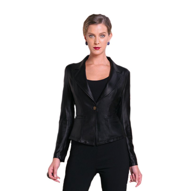 Button Closure Liquid Leather Blazer