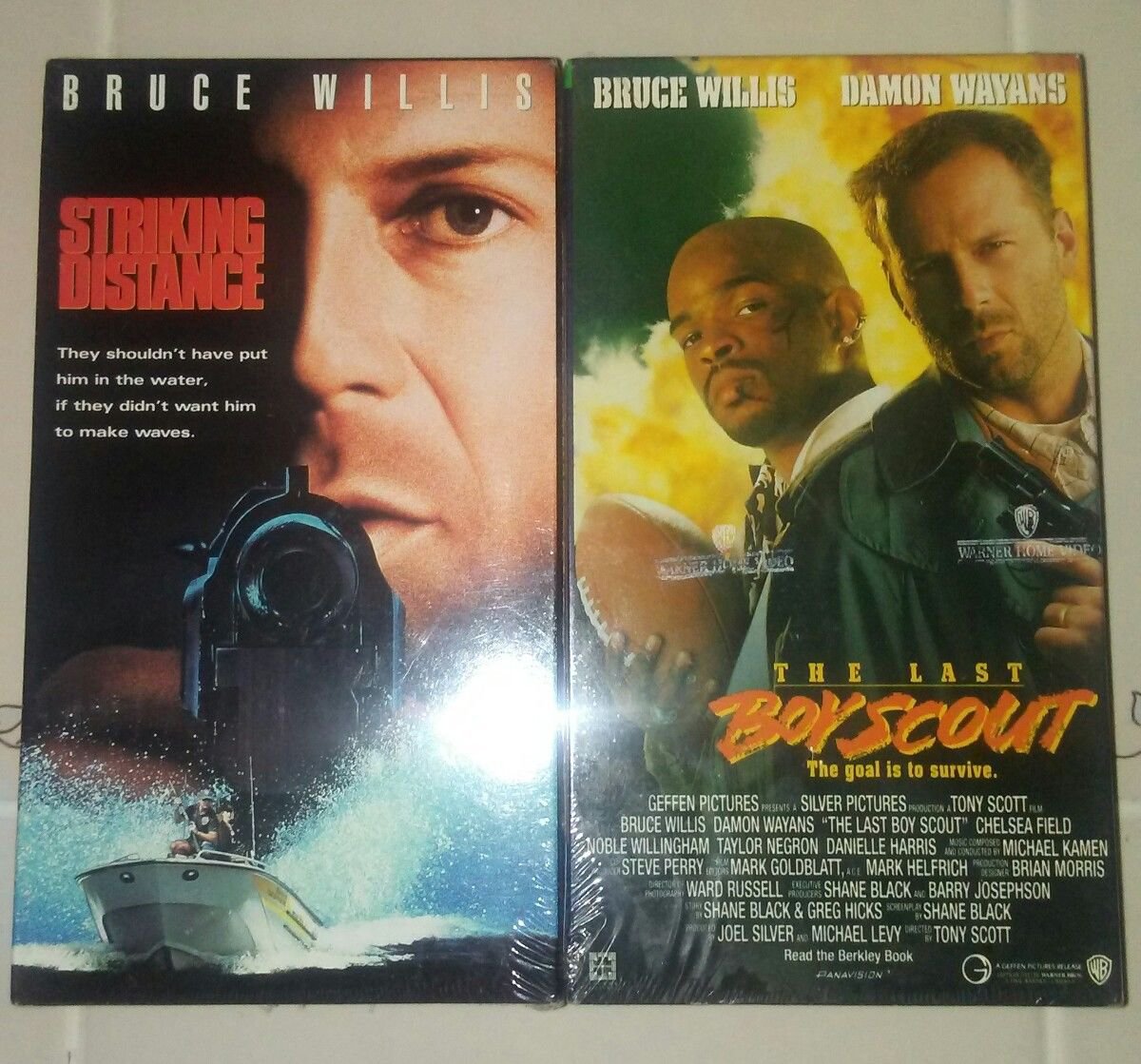 2 BRAND NEW BRUCE WILLIS FLICKS ON VHS!! Striking Distance and The Last Boyscout