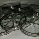 10 WEBSTER COASTERS Sterling Rim Etched Crystal Star  3 1/8" VINTAGE  BARWEAR