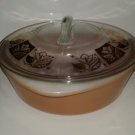 Vintage Pyrex? Fireking? Casserole Dish w Clear Glass w Gold Flowers FANCY