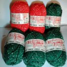 6 Skeins of CARON "CHRISTMAS GLITTER" FESTIVE YARN! 4 GREEN, 2 RED! Brand new!