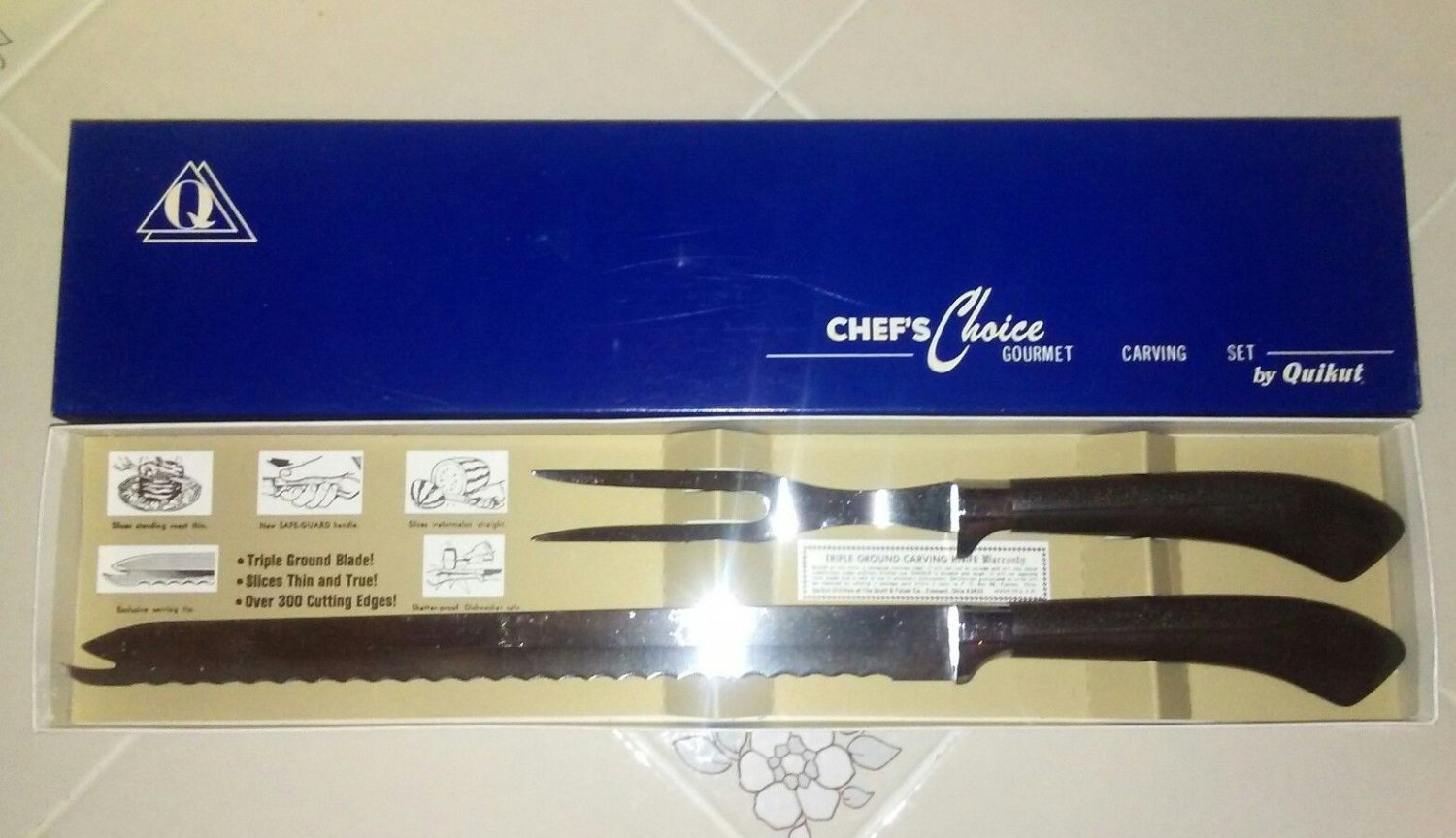 VINTAGE CHEF'S CHOICE GOURMET CARVING SET BY QUIKUT Mint