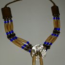 Vintage Native American Choctaw Beaded Necklace Bone Cobalt Blue Glass Abalone