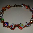 8" Vintage Venetian Millefiori Bead Bracelet Evil Eye Spade Heart Gorgeous!