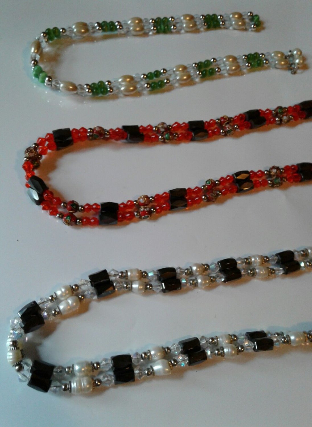 3 Magnetite Hematite Pearl Necklaces Lariat Bracelet Freshwater Pearls Cloissone