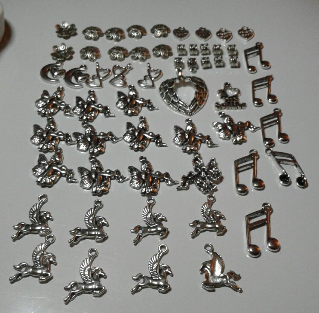 70 Tibetan Silver Pendants Hangers Caps Anchor Angels Pegasus Hearts