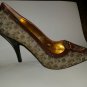 Gently Used BABY PHAT LOGO EMBLEM CLOTH High Heeled Pumps Size 9B GOLD