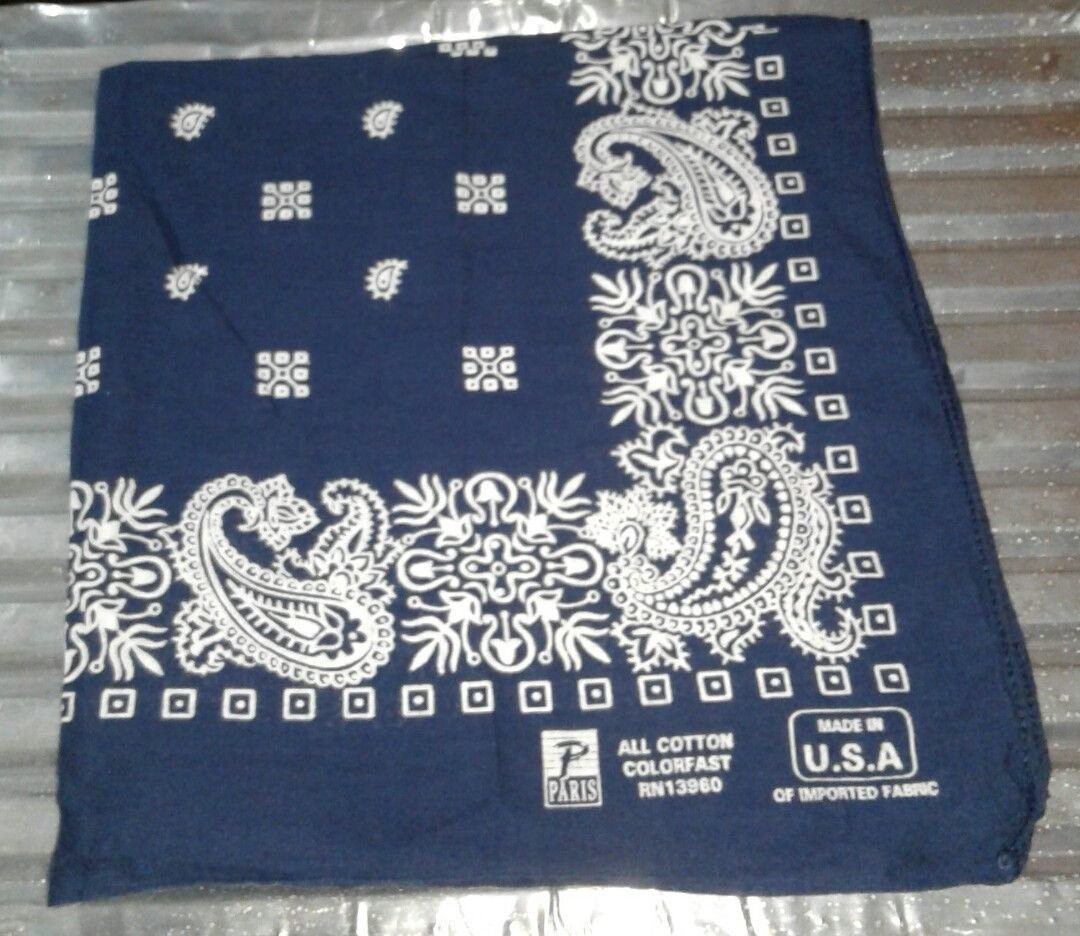 VTG BLUE PARIS COLORFAST USA Cotton Biker BANDANA Handkerchief 21X21 13960 #1