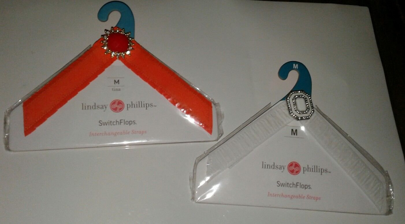 Set of 2 Pairs of Lindsay Phillips SwitchFlops Tina Orangy Red and Silver White