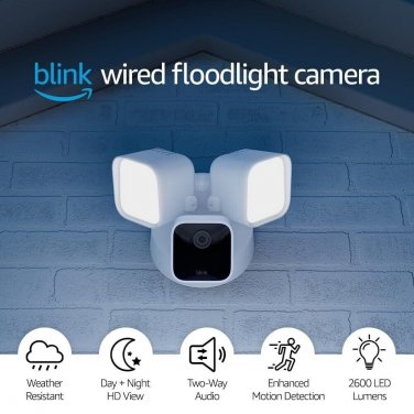Blink Wired Floodlight Camera - 2600 Lumens, HD, Alexa, White