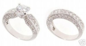18k Gold Plated Wedding ring set with 67 CZ's