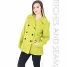 New York & Company Winter Jacket Button Up Collared Winter Pea Coat Lime Green