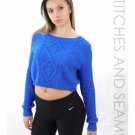 Express Blue Knitted Fashion Sweater Crop Top Casual Dine Out Crew Neck Tapered