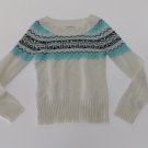 OP Womens Sweater Size M Medium White Blue Scoop Neck Casual Winter Dine Out