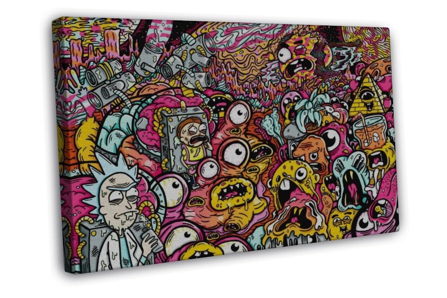 Rick And Morty Cartoon Anime Trippy Picture 20x16 Framed Canvas Print