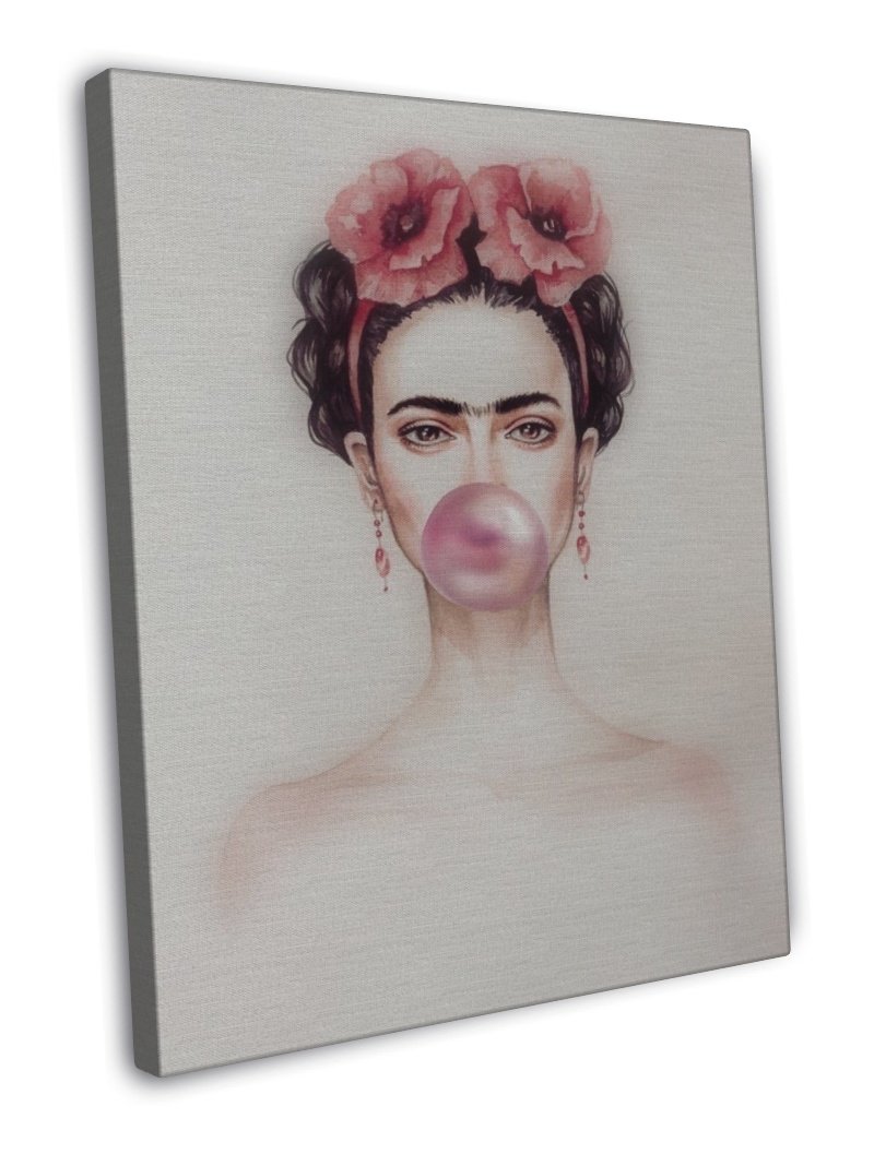 Frida Kahlo Bubble Gum Art Image 20x16 inch Framed Canvas Print