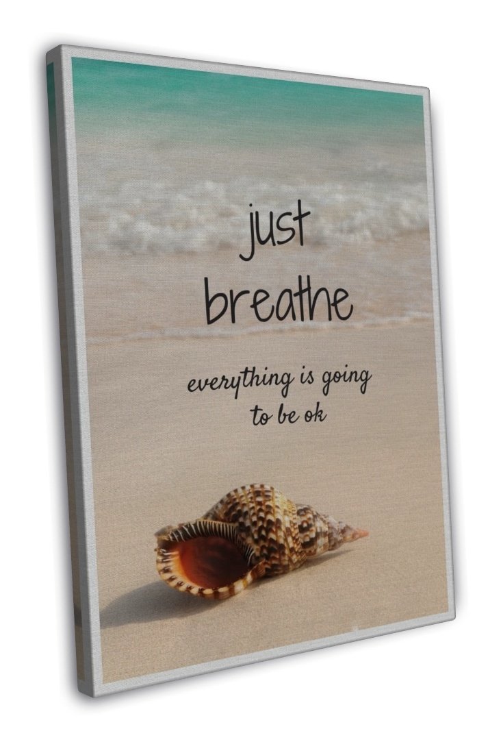 Inspirational Quote Just Breathe Beach Image 16x12 inch Framed Canvas Print