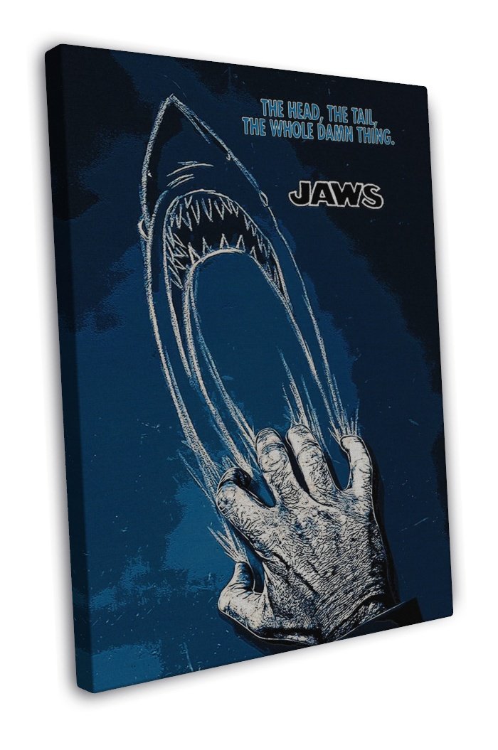 Jaws Quotes Movie Fan Art 20x16 inch Framed Canvas Print