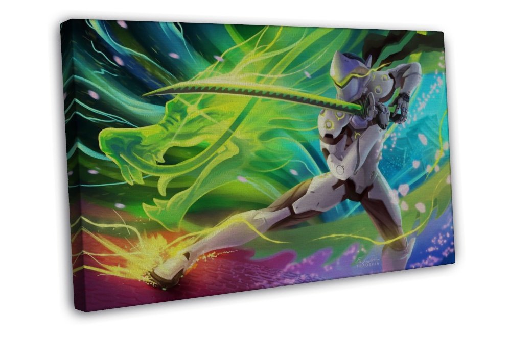 Genji Overwatch New Game 16x12 inch Framed Canvas Print