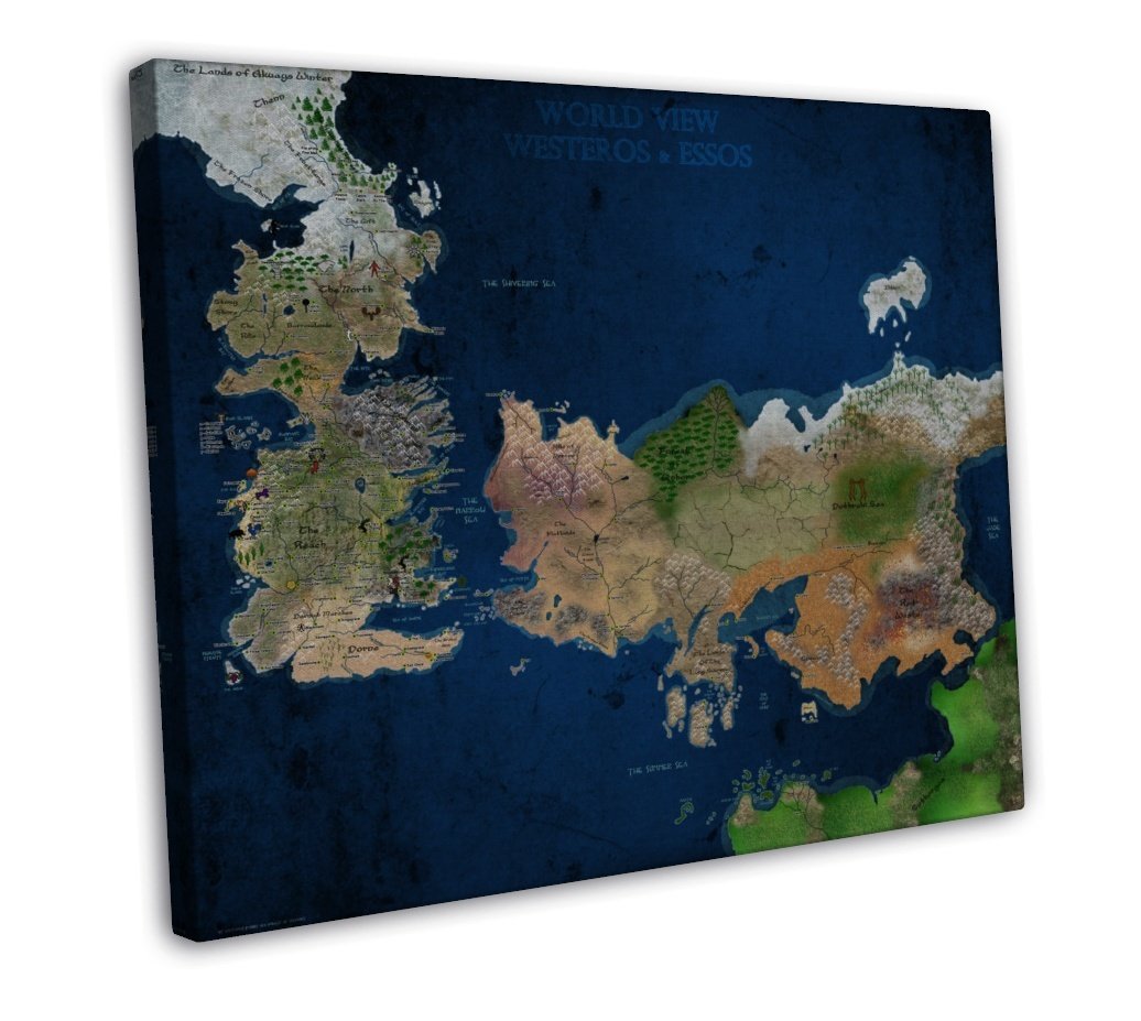 Game Of Thrones Map In Colour Art 20x16 inch Framed Canvas Print Decor