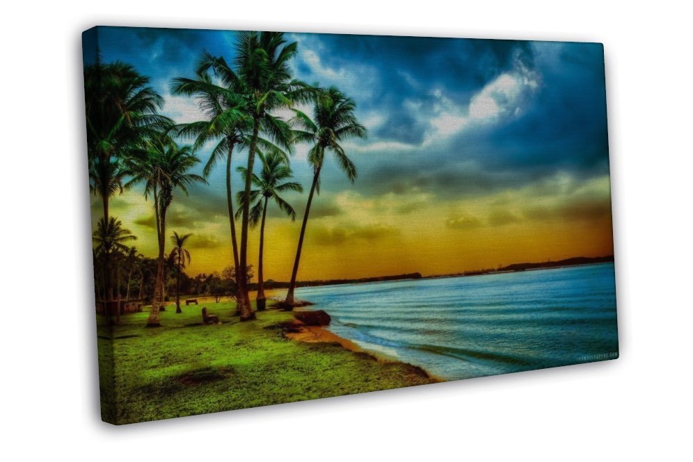 Hawaii Sunset Tropical Sea Beach Seascape Art 20x16 inch FRAMED CANVAS ...