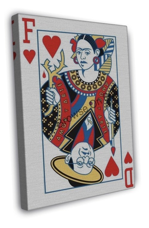 Frida Kahlo And Diego Playing Card Art Image 20x16 inch Framed Canvas Print