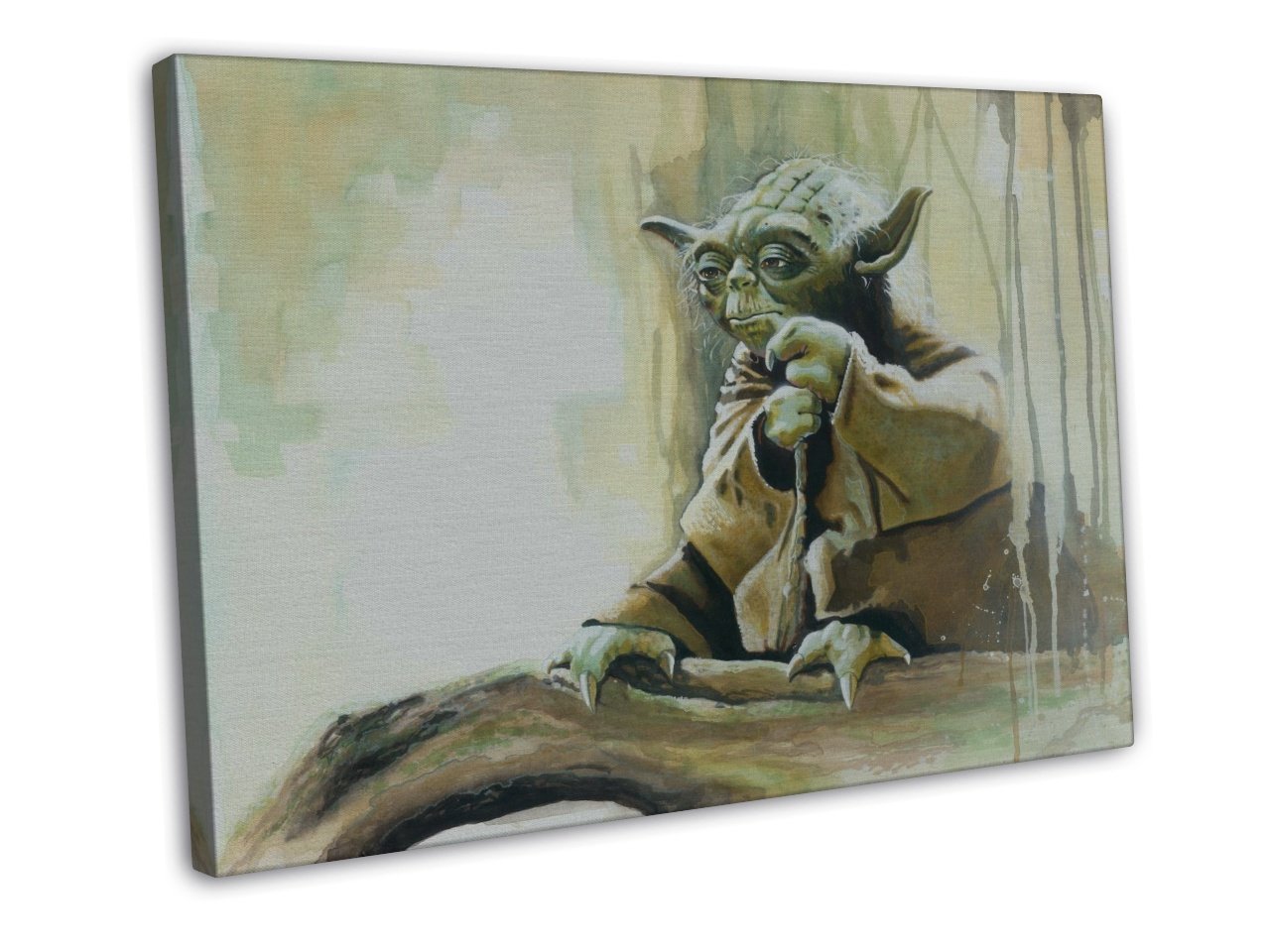 Star Wars Yoda Art Watercolour 16x12 inch Framed Canvas Print
