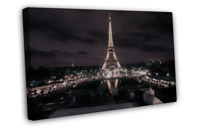 Paris Effie Tower City Night Landscape 20x16 inch FRAMED CANVAS Print