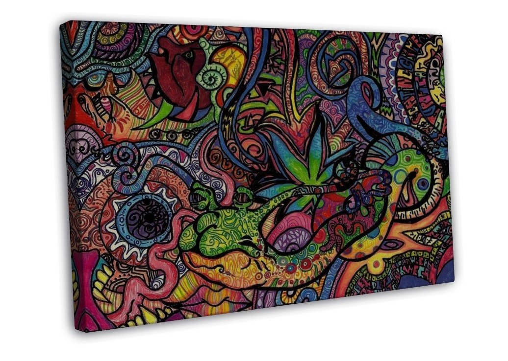 Psychedelic Trippy Art Art 16x12 inch Framed Canvas Print Decor