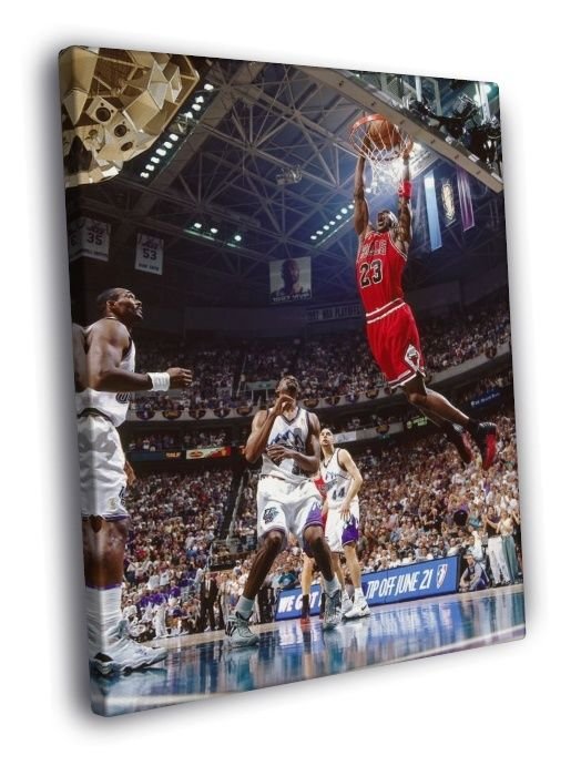 Michael Jordan Dunk Chicago Bulls Utah Jazz  20x16 inch FRAMED CANVAS WALL PRINT