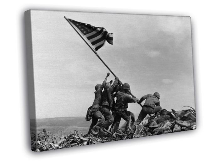Raising the Flag on Iwo Jima US Army Troops Soldiers  20x16 inch FRAMED CANVAS WALL PRINT