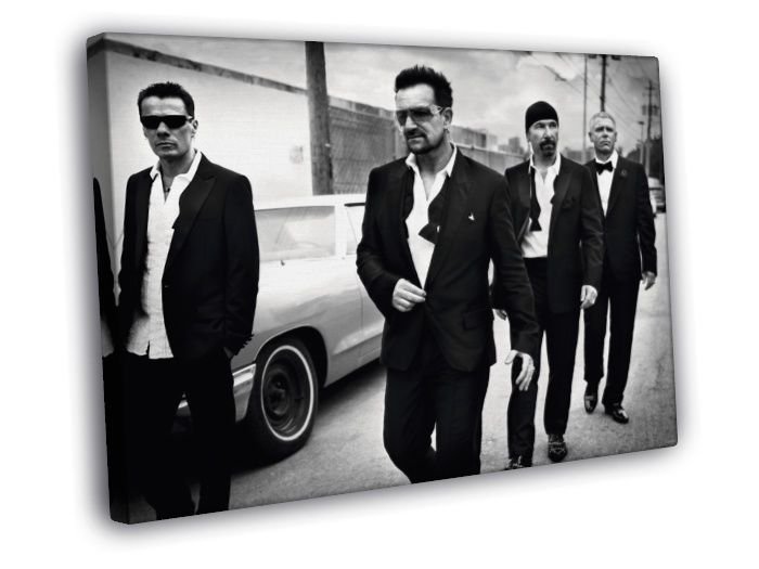 U2 Rock Music Band Group BW WALL  20x16 inch FRAMED CANVAS PRINT