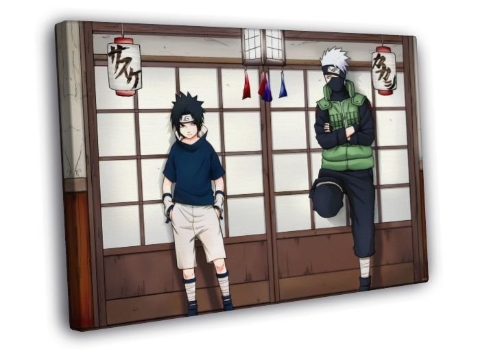 Naruto Sasuke Uchiha Kakashi Hatake Anime Art  20x16 inch FRAMED CANVAS WALL PRINT