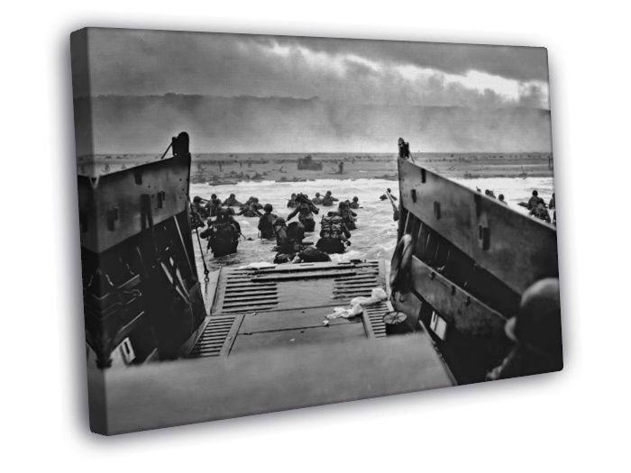 D-Day Omaha Beach Normandy Landings Invasion War WALL  20x16 inch FRAMED CANVAS PRINT