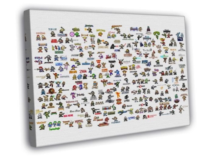 Video Game Characters 8-Bit Pixel Art Amazing  20x16 inch FRAMED CANVAS WALL PRINT