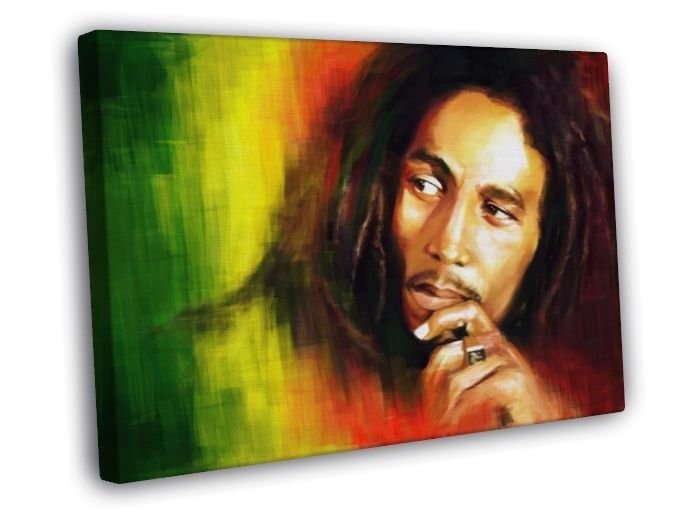 Bob Marley Reggae Jamaica Rastafari Portrait Painting WALL  20x16 inch FRAMED CANVAS PRINT