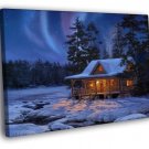 Evening Country House Winter Aurora Snow Painting WALL  20x16 inch FRAMED CANVAS PRINT