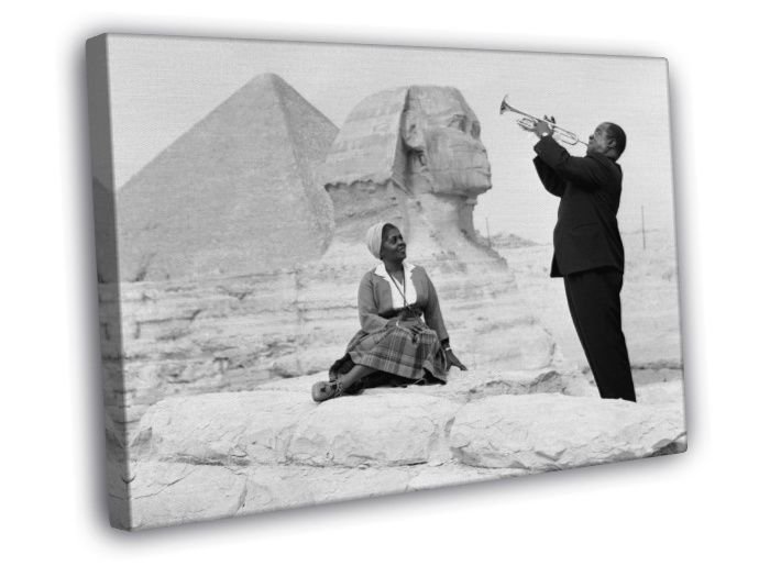 Louis Armstrong Wife Sphinx Pyramids Giza Egypt 1961 WALL  20x16 inch FRAMED CANVAS PRINT