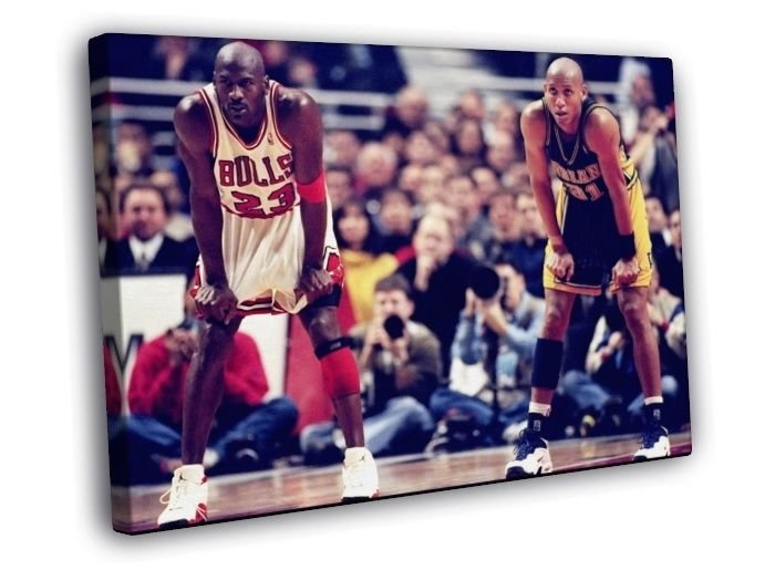 Michael Jordan Reggie Miller Retro Basketball  20x16 inch FRAMED CANVAS WALL PRINT