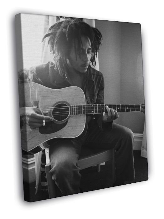Bob Marley Guitar Reggae Singer Music BW WALL  20x16 inch FRAMED CANVAS PRINT