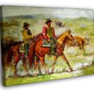 Cowboys Retro Painting Vintage WALL  20x16 inch FRAMED CANVAS PRINT