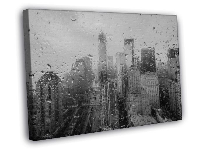 Amazing Raindrops Window New York City Rain BW  20x16 inch FRAMED CANVAS WALL PRINT